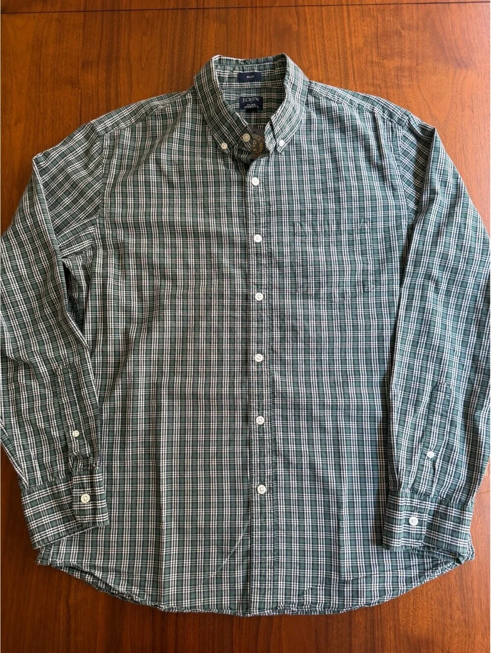 J.Crew Slim Fit Flex Washed Green & Blue Plaid Button-Down Shirt - Size L
